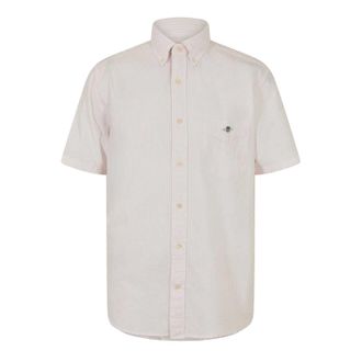 GANT Heren Stripe Button-Down Overhemd met Korte Mouwen (Lichtroze)