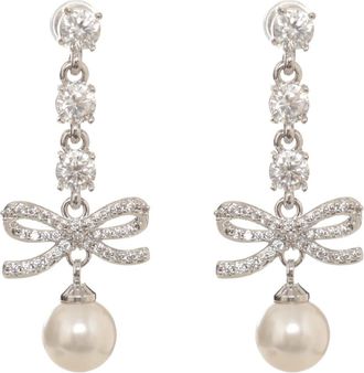Self Portrait Oorbel met strik en kristallen bedel - Dames - Oorbellen - Wit - ONE Size - Accessoires