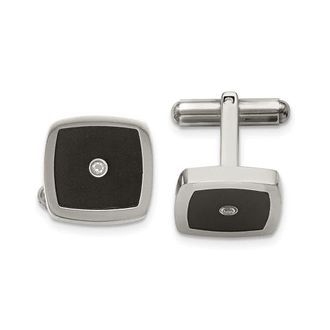 Diamond2Deal Stainless Steel Polished Enameled Cubic Zirconia Cufflinks