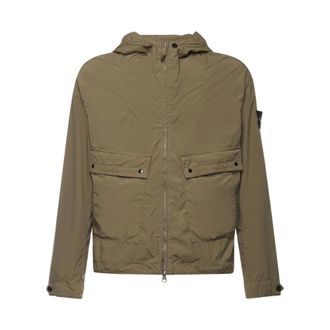 Stone Island Light Jackets, male, Green, Size: L Lightweight Hooded Jacket