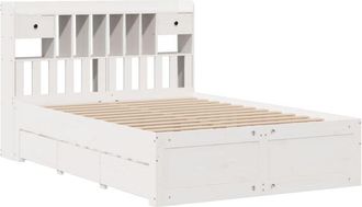 vidaXL Vidaxl - Cama Con Estanter&iacute;a Sin Colch&oacute;n Madera Maciza Blanca 140x190 Cm