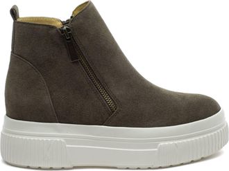 J/Slides Womens Wyona Waterproof Suede Platform Ankle Boots In Khaki
