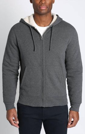 Jachs NY Recycled Jacquard Sherpa Lined Full Zip Hoodie In Grey
