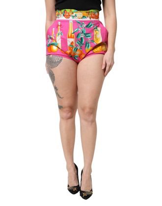 Dolce & Gabbana Womens Pink Printed High Waist Hot Pants Shorts Cotton