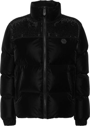 Philipp Plein Jassen, Dames, Zwart, XS, Nylon, Nylon en Su&egrave;de Puffer Jacket Strass