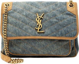 Saint Laurent Blue Suede Monogram Niki Medium Shoulder Bag (Authentic Pre- Loved)