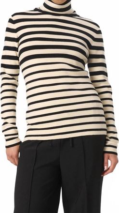 Soaked In Luxury Spina Slim Fit Rollneck Pullover Sweater In Black And White Stripe