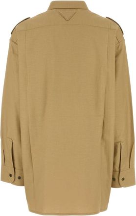 Prada Womens Cotton Overshirt Shirt Beige Trochusniloticus