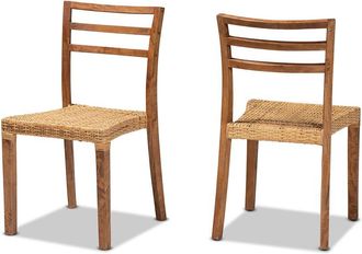 Baxton Studio Arthur Wood And Natural Rattan 2pc Dining Chair Set