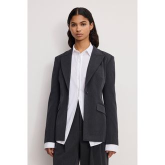 Good American Womens Essential Suiting Sculpted Blazer | Dark Heather Gray, Size Medium | Good American by Khlo&Egrave; Kardashian