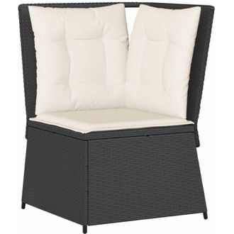vidaXL Vidaxl - Sof&aacute; De Esquina De Jard&iacute;n Con Cojines Rat&aacute;n Sint&eacute;tico Negro