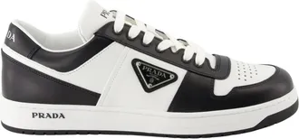 Prada Schoenen, Heren, Zwart, 44 EU, Leer, Downtown Leather Sneakers