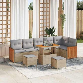 vidaXL Vidaxl - Conjunto De Sof&aacute; De Jard&iacute;n Con Coj&iacute;n 9 Pcs Beige Y Gris Claro