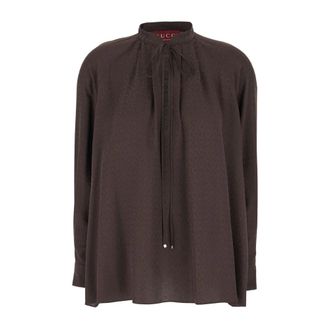 Gucci Horsebit Silk Jacquard Shirt - female - Gucci - Blouses - Brown - M - Blouses & Shirts