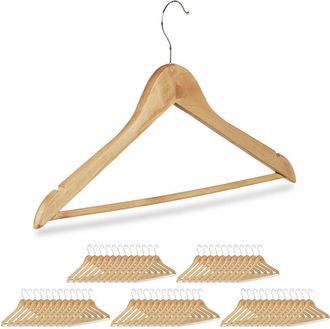 Relaxdays Pack De 60 Perchas, Perchas De Madera Para El Armario, Gancho Giratorio, Hxl: 22,5x44,5 Cm, Marr&oacute;n Natural / Plateado