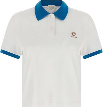 Versace Blue Logo Detail Cropped Polo