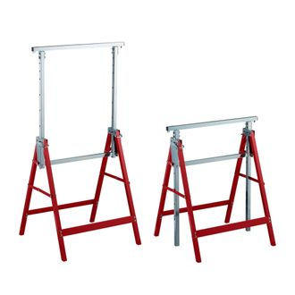 Relaxdays Caballete Plegable, Set De 2, Altura Ajustable 7 Niveles, Carga Hasta 200 Kg, Taller, Acero, Rojo Y Plateado - Relaxdays