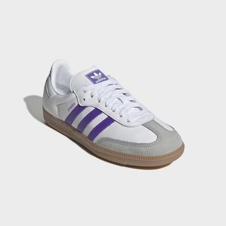 adidas Sneaker ADIDAS ORIGINALS SAMBA OG, Damen, Gr. 38,5, cloud wei&szlig;, lila rush, grau one, Leder, Schuhe Sneaker