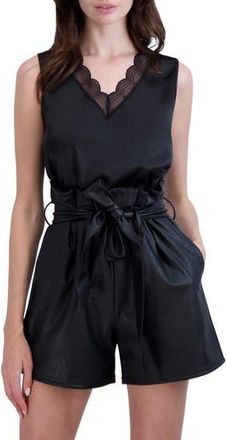 Ookie & Lala Lace Trim V-Neck Satin Tank in Black at Nordstrom Rack, Size Large