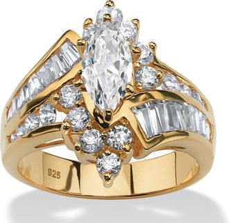 Palm Beach Jewelry 3.20 TCW Marquise-Cut Cubic Zirconia Ring in Gold-Plated Sterling Silver