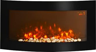 HOMCOM Chemin&eacute;e &eacute;lectrique Murale &eacute;clairages lat&eacute;raux LED Design Avant-gardiste Affichage LED avec t&eacute;l&eacute;commande et minuterie 1000/2000 W luminosit&eacute; r&eacute;glable 