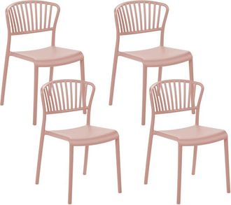 Beliani Conjunto De 4 Sillas De Comedor Pl&aacute;stico Rosa Apilable Interior Exterior Gela
