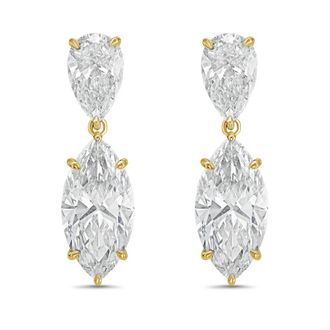 Diana M. Jewels 14KW YG 10.00 Ct TW of Lab grown pear and marquise shape diamond drop earrings