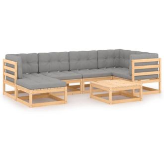 vidaXL Juego De Muebles De Jard&iacute;n 7 Pzas Y Cojines Madera Maciza Pino Vidaxl