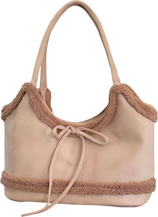 Generic Womens Suede Shoulder Bag with Cute Bow Decoration, Plush Handbag, Comfortable Double Shoulder Straps, Suitable for School and Work (pink,38 * 17 * 23