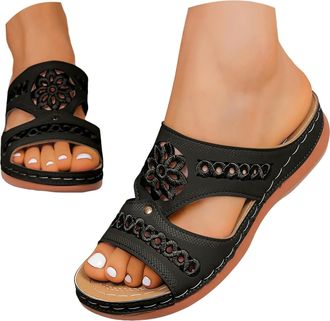 Generic Women 2026 Orthopedic Sandals Summer Shoes Women Dressy Comfortable Arch Support Wedge Non Slip Flip-Flops, PU Leather Slides, Shoes for Dressy Summer