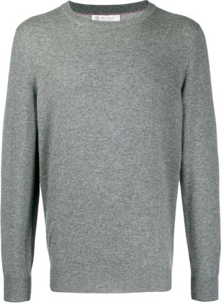 Brunello Cucinelli Luxe Crew Neck Gebreide Trui Lichtgrijs - Heren - Ronde hals truien - Grijs - L - Wol - Truien & Vesten