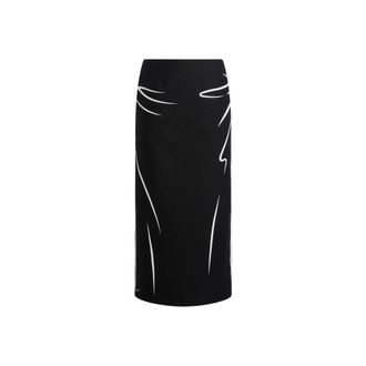 Moschino Printed Cotton Skirt - female - Moschino - Midi Skirts - Black - XL - Skirts