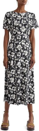 Seasalt Cornwall Mirva Floral Stretch Organic Cotton Jersey Midi Dress in Mallow Vine Inkwell at Nordstrom, Size 12