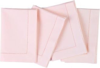 Solino Home Cotton Linen Hemstitch Dinner Napkins Set of 4, 20 x 20 Inch for Dining Table, Holiday and Everyday Table Decor in Pink at Nordstrom