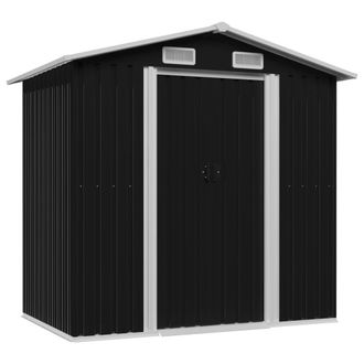 Berkfield Home Garden Storage Shed Anthracite Steel 204x132x186 cm in Black | Size: 204 x 132 x 186 cm