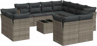 vidaXL Set De Sof&aacute;s De Jard&iacute;n 12 Pzas Con Cojines Rat&aacute;n Sint&eacute;tico Gris Vidaxl