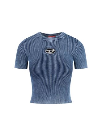 Diesel Ribbed Short-Sleeve T-Shirt With Metallic Logo Detail