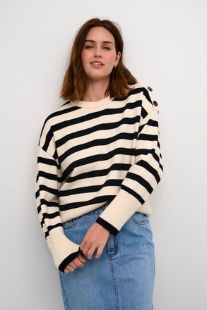 Kaffe Marie Round Neck Casual Fit Pullover in Ant. White/black Stripe at Nordstrom, Size Xx-Large