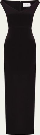 Alex Perry Off-The-Shoulder V-Neck Satin Crepe Gown