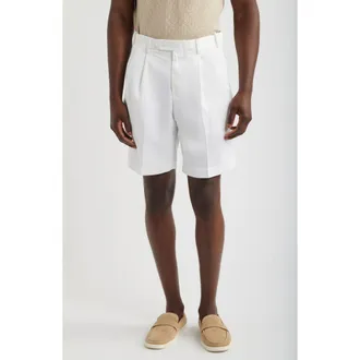 Berle Microfiber Pleated Shorts in White at Nordstrom, Size 36
