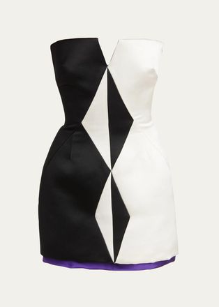 Versace Strapless Diamond Paneled Satin Mini Cocktail Dress