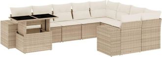 vidaXL Juego De Sof&aacute;s Jard&iacute;n Con Cojines Beige 10 Pzas Rat&aacute;n Sint&eacute;tico Vidaxl