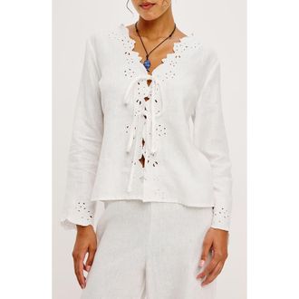 Rails Fleur Eyelet Linen Shirt in White at Nordstrom, Size Xx-Large