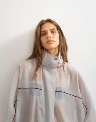 Topshop bomber in organza con collo a imbuto e profili a contrasto grigio