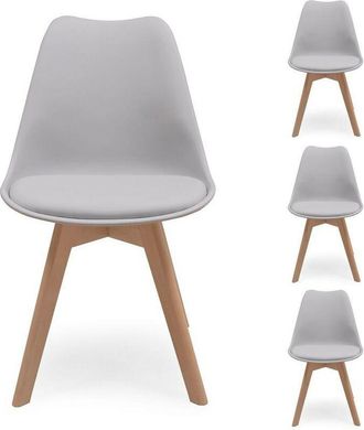 OEM Juego De 4 Sillas De Comedor Day Asiento Polipropileno Y Patas De Madera De Haya Gris Claro 66010 - Gris Claro 66010