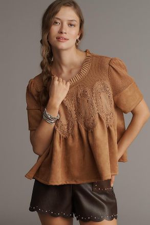 En Elly The Iris Short-Sleeve Sueded Blouse by En Elly