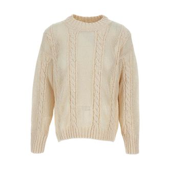 Lorena Antoniazzi Round-neck Knitwear, female, White, XS, Cable Knit Crew-neck Jumper