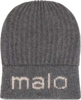 Malo ribbed logo beanie hat - Grigio