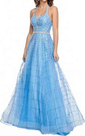 Rachel Allan Glitter Tulle Halter Neck Prom Gown In Periwinkle