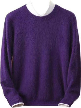 Generic Men 100 Percent Mink Cashmere Sweater V-Neck Knit Pullover Warm Long Sleeved Sweater Slim Fit Pullovers Purple